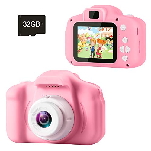 GKTZ Children’s Camera Digital Kids Cameras with 2 Inch IPS Screen Rechargeable Video Camcorder Camera Toys Gifts for 3 – 8 Year Old Boys and Girls Upgraded with 32GB Micro Memory Card - Pink