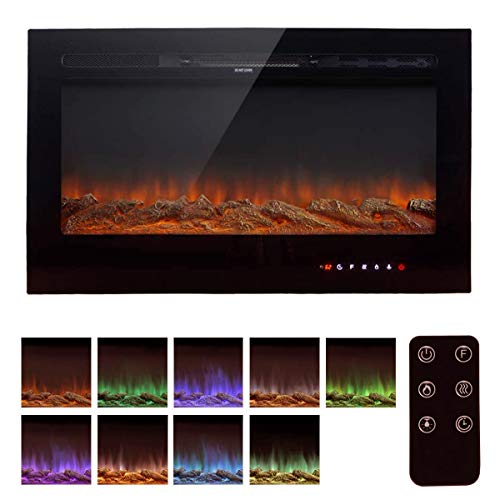 Homedex 36' Recessed Mounted Electric Fireplace Insert with Touch Screen Control Panel, Remote Control, 750/1500W, Black