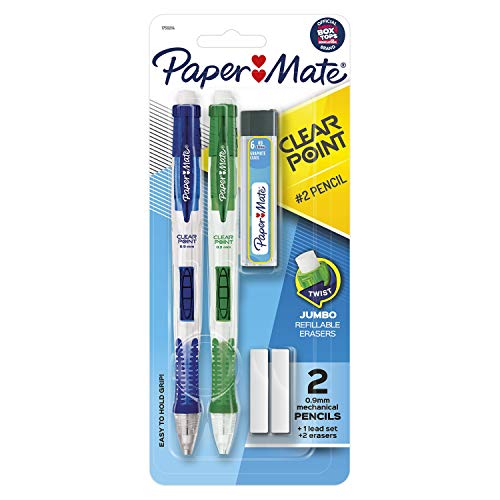 Paper Mate Clearpoint Mechanical Pencils and Lead Refills, 0.9 mm #2 Pencil, Pencils for School Supplies, 2 Pack