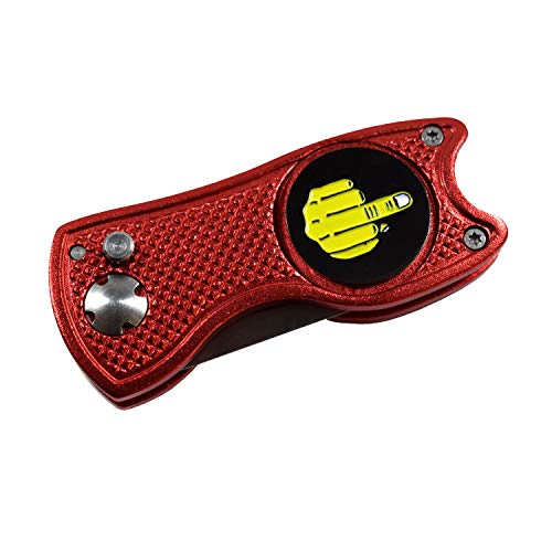 Andoji Funny Golf Divot Repair Tool with Middle Finger Ball Marker (Red)