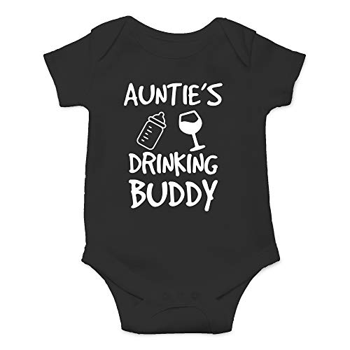 CBTwear Auntie's Drinking Buddy - My Aunt is The Best - Cute Infant One-Piece Baby Bodysuit (6 Months, Black)