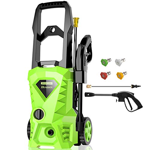 Homdox 2500 PSI,1.5GPM Pressure Washer Electric Power Washer With 4 Nozzles,Longer Cables and Hoses,for Cleaning Cars, Driveways, Garden (Green)