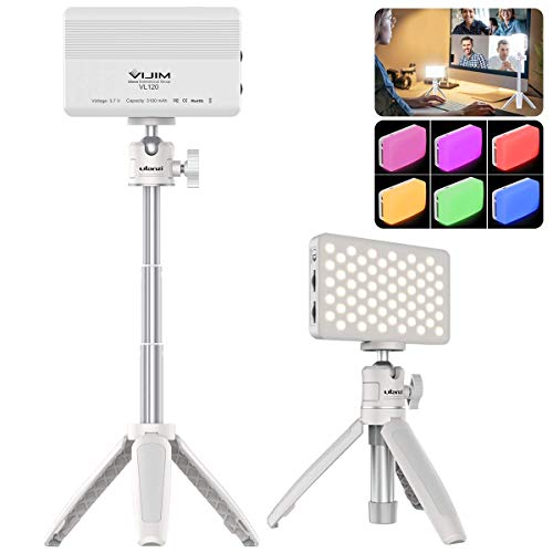 White Conference Table Lighting Tripod Kit w VL120 Video Light + Mini Extendable Tripod, Remote Working, Zoom Calls, YouTube, Live Streaming Accessories Compatible with MacBook Tablet Desktop, 1 Pack
