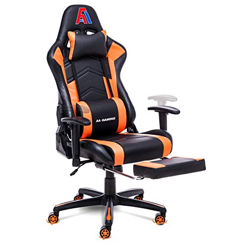 AA Products Gaming Chair Ergonomic High Back Computer Racing Chair Adjustable Office Chair with Footrest, Lumbar Support Swivel Chair - BlackOrange