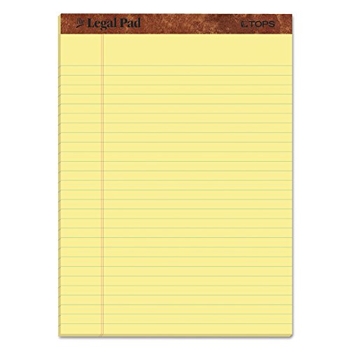 TOPS The Legal Pad Writing Pads, 8-1/2' x 11-3/4', Canary Paper, Legal Rule, 50 Sheets, 12 Pack (7532)