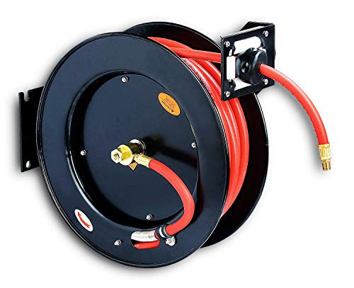 ReelWorks Air Hose Reel 3/8' Inch x 50' Foot Max 300PSI Steel Construction Industrial SBR Rubber Hose