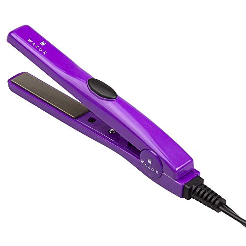 Ceramic Mini Flat Iron for Short Hair, Dual Voltage Portable Hair Straightener for Worldwide Use, 1/2 Inch Travel Size Lightweight Small Tiny Straightener Temp 356F Purple