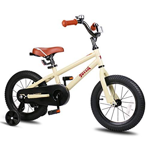 JOYSTAR 14 Inch Kids Bike for 3 4 5 Years Boys & Girls, Unisex Child Bicycle with Training Wheel, Beige, 85% Assembled