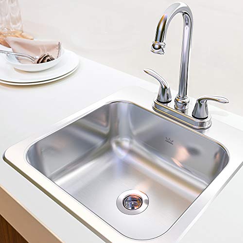 KINDRED Stainless Steel, Essentials All-in-One Kit 15 x 6-inch Deep Drop-in Bar or Utility Sink in Satin, FBFS602NKIT, Size