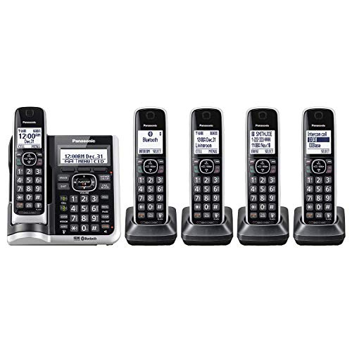 Panasonic Link2Cell Bluetooth Cordless Phone System with HD Audio, Voice Assistant, Smart Call Blocking and Answering Machine, DECT 6.0 Expandable Cordless System, 5 Handsets (Silver) (Renewed)