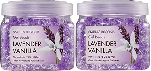 Smells Begone Odor Eliminator Gel Beads - Eliminates Odor in Bathrooms, Cars, Boats, RVs and Pet Areas - Air Freshener Made with Natural Essential Oils (12 OZ) (2, Lavender Vanilla 2 Pack)