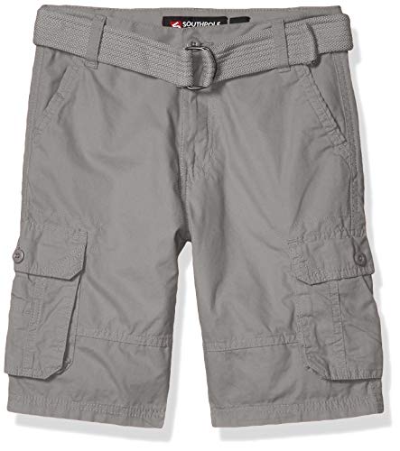 Southpole - Kids Boys' Big Belted Mini Canvas Cargo Shorts in, Light Grey 3, 16