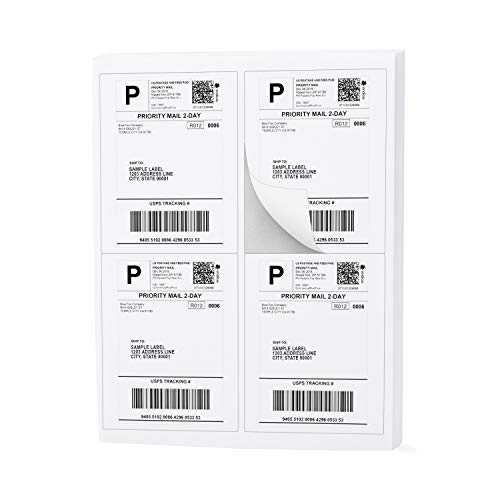 Buhbo 4-UP Address Shipping Label 4' x 5' Sticker Labels for Laser & Ink Jet Printers (100 Sheets, 400 Labels)