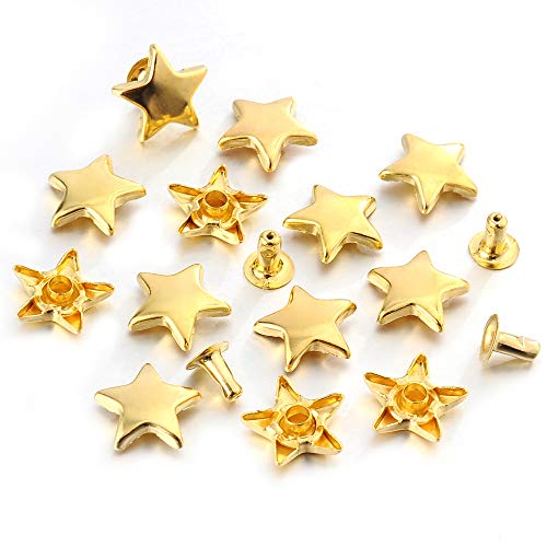 100 Sets 12MM Gold Star Rivets for Leather Star Rivet Studs Garment Rivets Leather Rivets Studs and Spikes for Leather Craft Clothing Bags Belts Dog Collar Shoes DIY Accessories 15/32 Inch