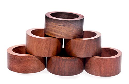 Nirvana Class Handmade Wood Napkin Ring Set with 6 Napkin Rings - Artisan Crafted in India