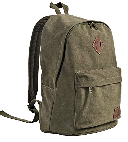 Canvas School Laptop Backpack, Durable Rucksack, Travel Notebook Bag, for Men Women Military Green