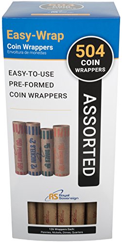 Royal Sovereign Preformed Coin Wrappers. 504 Assortment Pack, Penny, Nickel, Dime, and Quarter Coin Wrappers (FSW-504A)