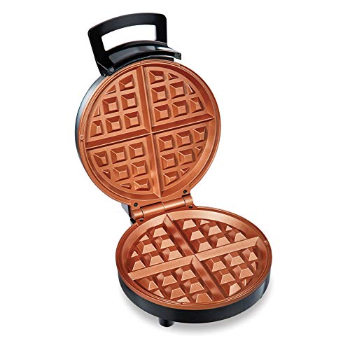 Hamilton Beach Belgian Waffle Maker with Non-Stick Copper Ceramic Plates, Browning Control, Indicator Lights, Stainless Steel (26081)
