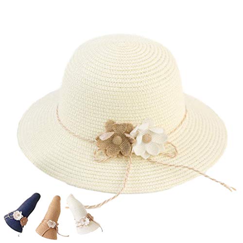Summer Beach Foldable Wide Brim Sun Hats for Women UV Protection Hat, Straw Hat for Ladies Off-White