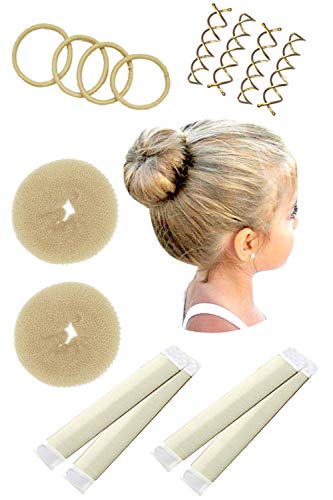 Hawwwy 12-piece Hair Bun Maker, Easy & Fast Small Bun Tool Best Sellers Kit Short or Thin Hair Women Girls Kids Toddler Perfect Ballet Sock Accessory Blonde (2 Donuts +2 Magic Snap Roll +4 Spin Pins)