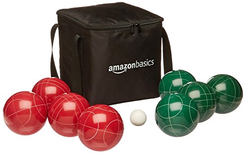 AmazonBasics 100 Millimeter Bocce Ball Outdoor Yard Games Set with Soft Carrying Case - 2 to 8 Players, Red and Green