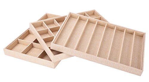 Autoark Sackcloth Stackable Jewelry Tray Showcase Display Organizer,Set of 3,AJ-005