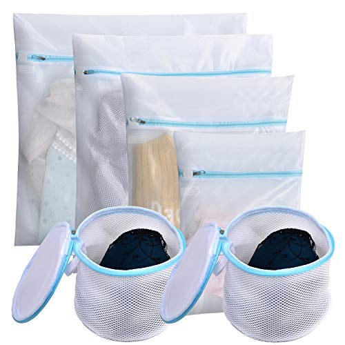 Polecasa Mesh Laundry Bags for Bras, Lingerie and Delicates - 6 Pack- Lead Free Fine Net Fabric with Strengthened Zipper for Bras, Socks, Bath Towels, Bed Sheet, Bedcover, Toys, Travel Organizing