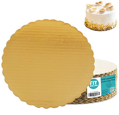 [20 Pack] 8 Inches Round Cake Boards - Cardboard Disposable Cake Pizza Circle Scalloped Gold Tart Decorating Base Stand