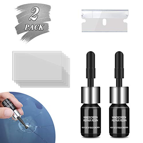 CHARMINER Automotive Glass Nano Repair Fluid Kit, 2pcs Car Windshield Repair Set, Crack Repairing Replenisher for Auto Glass Crack Crater and Scratch Fixing Black