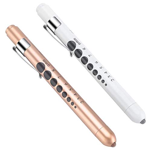 CAVN Pen Light with Pupil Gauge LED Penlight for Nurses Doctors, 2 Pcs Reusable Medical Penlight for Nursing Students Rose Gold and White