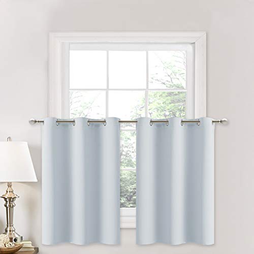 NICETOWN Greyish White Kitchen Valances - Room Darkening Energy Efficient Kitchen Curtain Panels Grommet-Top for Short Window (2-Pack, W42 x L36 inches + 1.2 inches Header, Platinum-Greyish White)