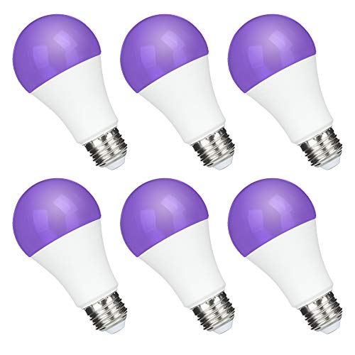 Yueximei UV A19 7W LED Black Light Bulb, UVA Level 390-400nm,E26 Medium Base 100-240V, Glow in The Dark for Blacklight Party, Fluorescent Poster, Neon Glow(6 Pack)