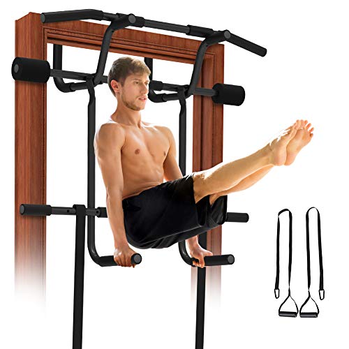 REDLIRO Pull Up Door Bar Chin-Up Doorway Strength Training with Dip bar Bonus Suspension Straps Multi Gym Pro Hanging Workout Equipment Trainer for Home