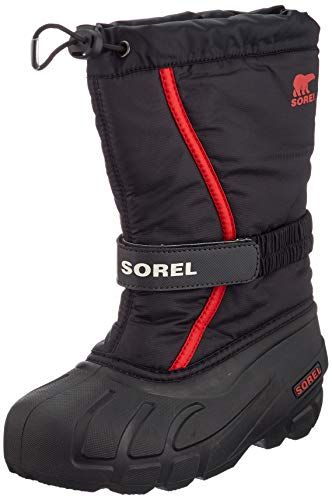 Sorel - Youth Flurry Winter Snow Boots for Kids, Black, Bright Red, 6 M US