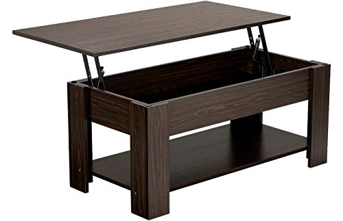 YAHEETECH Lift Top Coffee Table with Hidden Compartment and Storage Shelf - Pop up Tabletop for Living Room Reception Room