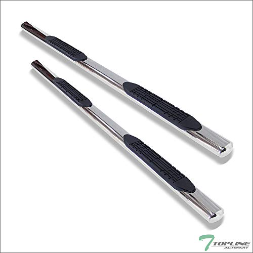 Topline Autopart 4' Oval Polished Stainless Steel Side Step Nerf Bars Rail Running Boards For 99-18 Chevy Silverado/GMC Sierra Double (Extended) Cab