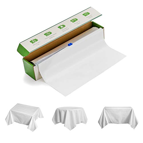 100% Compostable & Biodegradable Tablecloth -Transparent White Disposable Table Cover Roll with Cutter, 54'x1080',Meets ASTMD640 Standards Vincotte OK Certified, Eco-Friendly Recyclable, Plastic Free