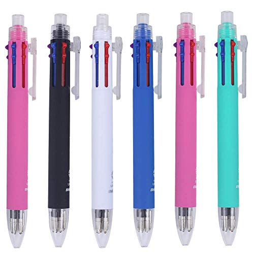 Ipienlee 5 + 1 Multifunctional Pens 5 Color 0.7 mm Ballpoint Multi Pen and 0.5 mm Mechanical Pencil in One Pen, Pack of 6