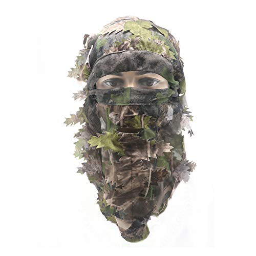 EAmber Ghillie Camouflage Leafy Hat 3D Full Face Mask Headwear Turkey Realtree Camo Hunter Hunting Accessories (Green Woodland Forest)