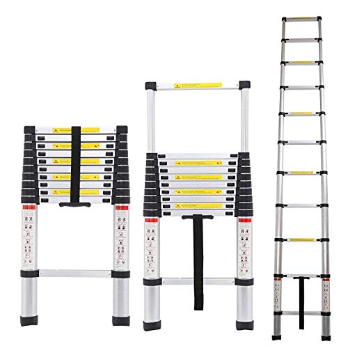 Aluminum Telescopic Extension Multi-Purpose Ladder, 10.5FT Max Load 330lbs, One-Button Retraction Smart-Close System Design Extendable Ladders Portable