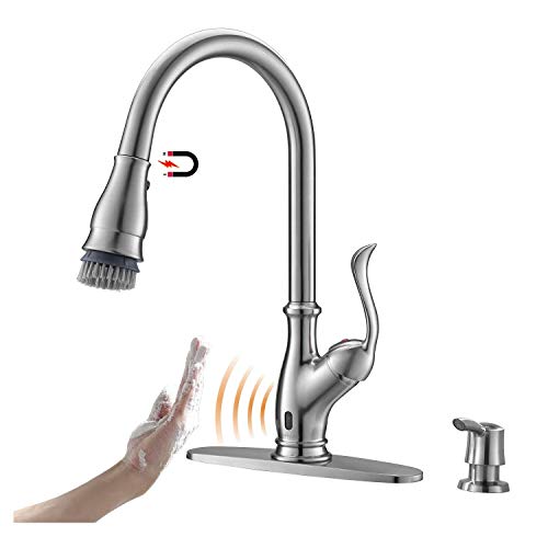 APPASO Touchless Kitchen Faucet with Pull Down Sprayer, Motion Sensing Activated Hands-Free Kitchen Faucet, Inducing Single Handle Smart Kitchen Sink Faucets, Stainless Steel Brushed Nickel, 170TL-BN