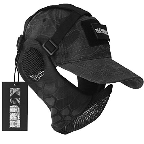 NO B Tactical Foldable Mesh Mask with Ear Protection for Airsoft Paintball with Adjustable Baseball Cap (Camouflage)