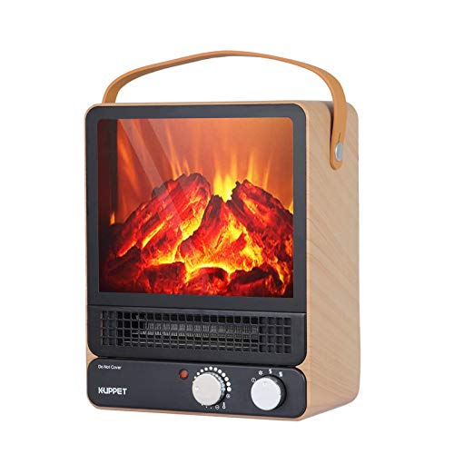 KUPPET Portable Fireplace Heater Mini Electric Fireplace Tabletop 750W/1500W, Realistic Embers,2 Settings, Overheat Protection