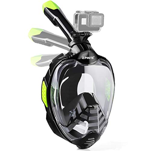 ZIPOUTE Snorkel Mask Full Face, Foldable Full Face Snorkel Mask with Detachable Camera Mount and Earplugs, 180 Panoramic View Anti-Fog Anti-Leak Snorkeling Mask for Adults (Black, S/M)
