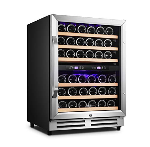 Karcassin 24 inch Wine Cooler Refrigerator – Compressor Wine Bottle Chiller – 2 Compartment – Dual Temp Zones for Red & White – Stores upto 46 Bottles