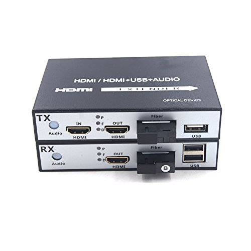 Guantai Premium HDMI Extender- HD 1080p HDMI Signal Over Fiber Optic Transmitter Receiver Set with KVM, SC Fiber Port, Working Distance up 20Km