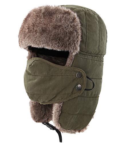 Connectyle Outdoor Trooper Trapper Hat Warm Winter Hunting Hats with Ear Flaps Mask Ushanka Hat Army Green