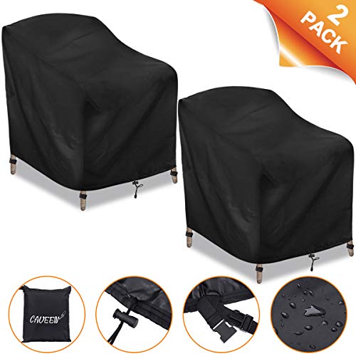 CAVEEN Patio Chair Covers, Outdoor Stackable-Chair Patio Furniture Cover, Waterproof Deep Seat Lounge Chair Cover, High Back 600D Oxford Patio Chair Cover Black Large (2 Pack)