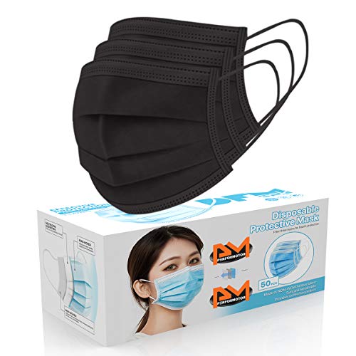 50 Pcs Disposable Face Cover 3-Ply Filter Non Medical Breathable Earloop Masks (Black)