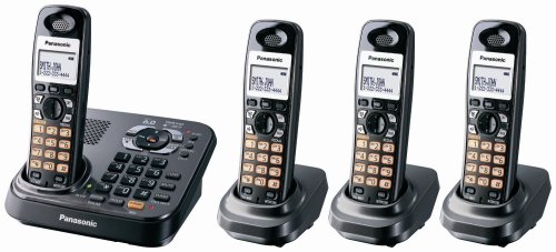 Panasonic KX-TG9344T Dect 6.0 Expandable Digital Cordless Phone with Answering System, Metallic Black, 4 Handsets